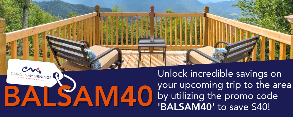 BALSAM40 banner with two outdoor seats facing mountain views
